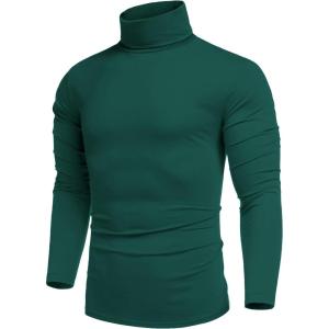 imageCOOFANDY Mens Slim Fit Turtleneck Cotton T Shirts Casual Long Sleeve Lightweight Pullover Sweater Basic TopsDark Green