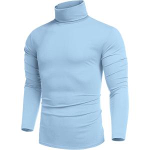 imageCOOFANDY Mens Slim Fit Turtleneck Cotton T Shirts Casual Long Sleeve Lightweight Pullover Sweater Basic TopsLight Blue