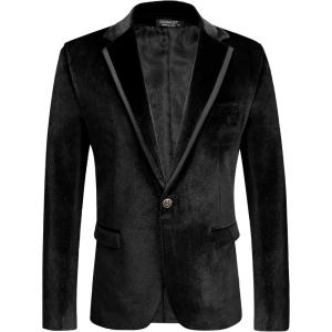imageCOOFANDY Mens Velvet Blazer One Button Velour Tuxedo Jacket Notched Lapel Suit Jackets for Prom Wedding Party DinnerBlack
