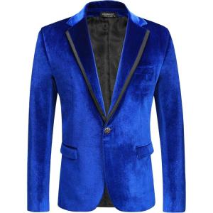 imageCOOFANDY Mens Velvet Blazer One Button Velour Tuxedo Jacket Notched Lapel Suit Jackets for Prom Wedding Party DinnerBlue