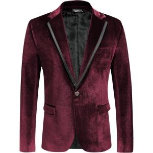 imageCOOFANDY Mens Velvet Blazer One Button Velour Tuxedo Jacket Notched Lapel Suit Jackets for Prom Wedding Party DinnerBurgundy
