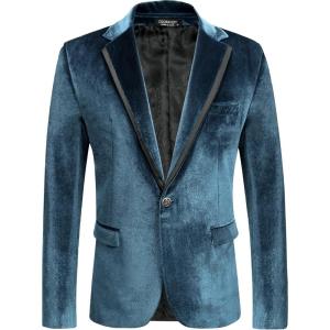 imageCOOFANDY Mens Velvet Blazer One Button Velour Tuxedo Jacket Notched Lapel Suit Jackets for Prom Wedding Party DinnerDark Blue Peacock