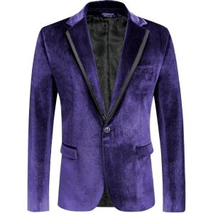 imageCOOFANDY Mens Velvet Blazer One Button Velour Tuxedo Jacket Notched Lapel Suit Jackets for Prom Wedding Party DinnerDark Purple