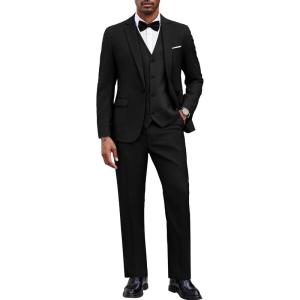 imageCOOFANDY Mens 3 Pieces Suit Classic One Button Single Breasted Slim Fit Blazer Jacket Vest Pants Set Wedding BusinesBlack