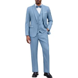 imageCOOFANDY Mens 3 Pieces Suit Classic One Button Single Breasted Slim Fit Blazer Jacket Vest Pants Set Wedding BusinesLight Blue