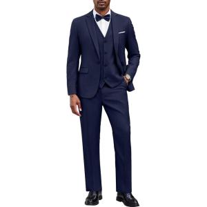 imageCOOFANDY Mens 3 Pieces Suit Classic One Button Single Breasted Slim Fit Blazer Jacket Vest Pants Set Wedding BusinesNavy Blue