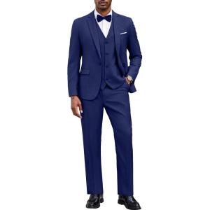 imageCOOFANDY Mens 3 Pieces Suit Classic One Button Single Breasted Slim Fit Blazer Jacket Vest Pants Set Wedding BusinesSky Blue