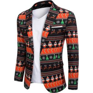 imageCOOFANDY Mens Christmas Blazer Jacket One Button Halloween Sport Coat Christmas Party Holiday JacketChristmas Blazer  Cool Santa Claus