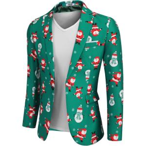 imageCOOFANDY Mens Christmas Blazer Jacket One Button Halloween Sport Coat Christmas Party Holiday JacketChristmas Blazer  Skating Santa Claus