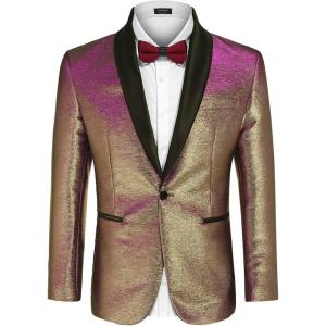 imageCOOFANDY Mens Tuxedo Jacket Slim Fit Shawl Lapel Blazer One Button Suit Jackets for Party Prom Wedding DinnerArose Golden