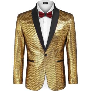 imageCOOFANDY Mens Tuxedo Jacket Slim Fit Shawl Lapel Blazer One Button Suit Jackets for Party Prom Wedding DinnerGolden Yellow