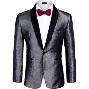imageCOOFANDY Mens Tuxedo Jacket Slim Fit Shawl Lapel Blazer One Button Suit Jackets for Party Prom Wedding DinnerPat2black