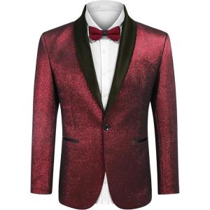 imageCOOFANDY Mens Tuxedo Jacket Slim Fit Shawl Lapel Blazer One Button Suit Jackets for Party Prom Wedding DinnerRed