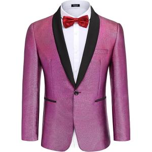 imageCOOFANDY Mens Tuxedo Jacket Slim Fit Shawl Lapel Blazer One Button Suit Jackets for Party Prom Wedding DinnerShiny Pink