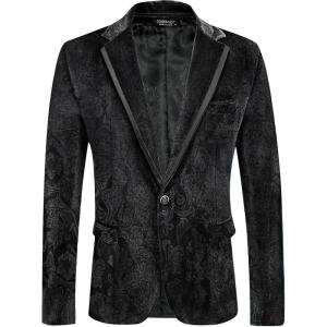 imageCOOFANDY Mens Velvet Blazer One Button Velour Tuxedo Jacket Notched Lapel Suit Jackets for Prom Wedding Party DinnerBlack Floral