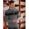 imageCOOFANDY Mens Quarter Zip Up Sweaters Slim Fit Lightweight Mock Neck Pullover Casual Polo SweatersDark Heather Grey  Black Stripe