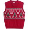 imageCOOFANDY Mens Sleeveless Sweater Vest Lightweight VNeck Cotton Vest PulloverChristmas Tree  Red