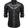 imageCOOFANDY Mens Western Cowboy Shirts Long Sleeve Embroidered Shirt Slim Fit Casual Button Down ShirtsBlack Leaf