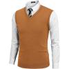 imageCOOFANDY Mens Sleeveless Sweater Vest Lightweight VNeck Cotton Vest PulloverLight Brown