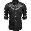 imageCOOFANDY Mens Western Cowboy Shirts Long Sleeve Embroidered Shirt Slim Fit Casual Button Down ShirtsBlack Leaf