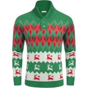 imageCOOFANDY Mens Christmas Sweater Ugly Knitted Xmas Sweaters Casual Snowflake Pullover KnitwearBchristmas Green