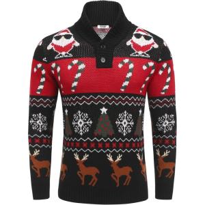 imageCOOFANDY Mens Christmas Sweater Ugly Knitted Xmas Sweaters Casual Snowflake Pullover KnitwearBlack Noel