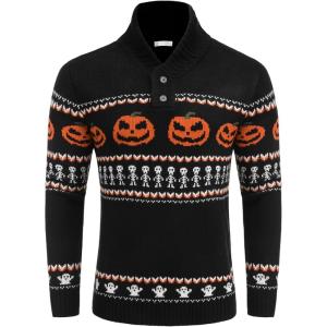 imageCOOFANDY Mens Christmas Sweater Ugly Knitted Xmas Sweaters Casual Snowflake Pullover KnitwearBlack Pumpkin