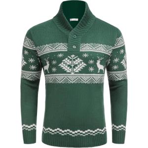 imageCOOFANDY Mens Christmas Sweater Ugly Knitted Xmas Sweaters Casual Snowflake Pullover KnitwearCchristmas Green