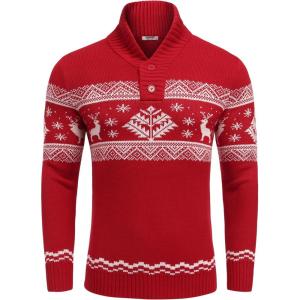 imageCOOFANDY Mens Christmas Sweater Ugly Knitted Xmas Sweaters Casual Snowflake Pullover KnitwearRed Dear