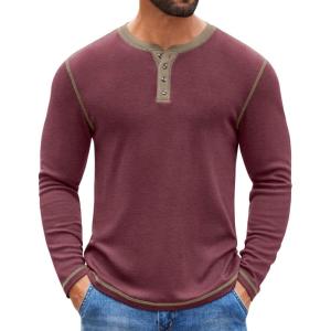 imageCOOFANDY Mens Henley Shirts Long Sleeve Button TShirt Fashion Casual Pullover Shirts Soft Stretch Tees TopsRrick Red