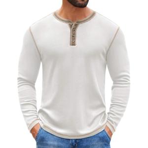 imageCOOFANDY Mens Henley Shirts Long Sleeve Button TShirt Fashion Casual Pullover Shirts Soft Stretch Tees TopsWhite
