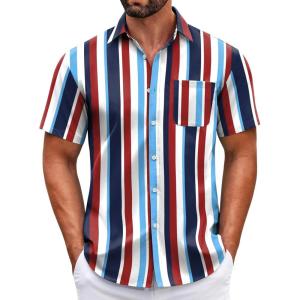 imageCOOFANDY Mens Short Sleeve Casual Button Down Shirts Summer Untucked Dress Shirts with PocketColorful Stripe