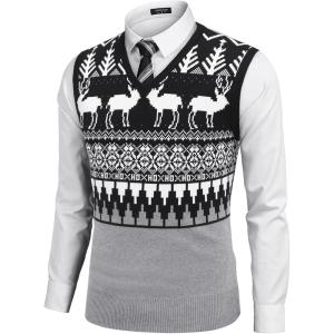 imageCOOFANDY Mens Sleeveless Sweater Vest Lightweight VNeck Cotton Vest PulloverChristmas Elk  Grey