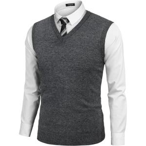 imageCOOFANDY Mens Sleeveless Sweater Vest Lightweight VNeck Cotton Vest PulloverDark Grey