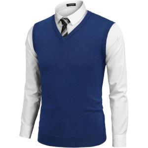 imageCOOFANDY Mens Sleeveless Sweater Vest Lightweight VNeck Cotton Vest PulloverDenim Blue