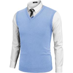 imageCOOFANDY Mens Sleeveless Sweater Vest Lightweight VNeck Cotton Vest PulloverLight Blue