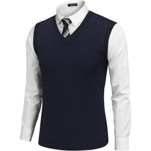 imageCOOFANDY Mens Sleeveless Sweater Vest Lightweight VNeck Cotton Vest PulloverNavy Blue