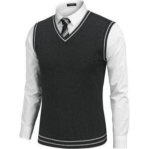 imageCOOFANDY Mens Sleeveless Sweater Vest Lightweight VNeck Cotton Vest PulloverStripes White