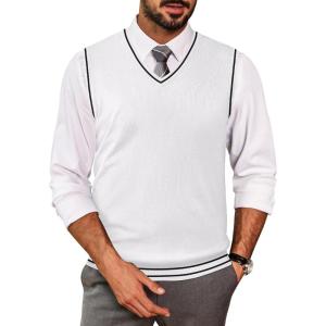 imageCOOFANDY Mens Sleeveless Sweater Vest Lightweight VNeck Cotton Vest PulloverStripes White and Black