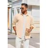 imageCOOFANDY Mens Overshirt Shacket Jacket Mens Textured Button Down Long Sleeve Shirts Fashion JacketBeige