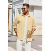 imageCOOFANDY Mens Overshirt Shacket Jacket Mens Textured Button Down Long Sleeve Shirts Fashion JacketLight Khaki