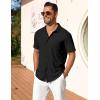 imageCOOFANDY Mens Short Sleeve Button Down Shirt Casual Summer Beach Shirt Waffle Knit Shirts Wrinkle Free Untucked ShirtBlack