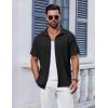 imageCOOFANDY Mens Short Sleeve Button Down Shirt Casual Summer Beach Shirt Waffle Knit Shirts Wrinkle Free Untucked ShirtBlack