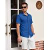 imageCOOFANDY Mens Short Sleeve Button Down Shirt Casual Summer Beach Shirt Waffle Knit Shirts Wrinkle Free Untucked ShirtDeep Blue