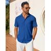 imageCOOFANDY Mens Short Sleeve Button Down Shirt Casual Summer Beach Shirt Waffle Knit Shirts Wrinkle Free Untucked ShirtDeep Blue