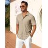 imageCOOFANDY Mens Short Sleeve Button Down Shirt Casual Summer Beach Shirt Waffle Knit Shirts Wrinkle Free Untucked ShirtKhaki