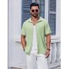 imageCOOFANDY Mens Short Sleeve Button Down Shirt Casual Summer Beach Shirt Waffle Knit Shirts Wrinkle Free Untucked ShirtLight Green
