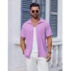 imageCOOFANDY Mens Short Sleeve Button Down Shirt Casual Summer Beach Shirt Waffle Knit Shirts Wrinkle Free Untucked ShirtLight Purple
