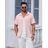 imageCOOFANDY Mens Short Sleeve Button Down Shirt Casual Summer Beach Shirt Waffle Knit Shirts Wrinkle Free Untucked ShirtPink