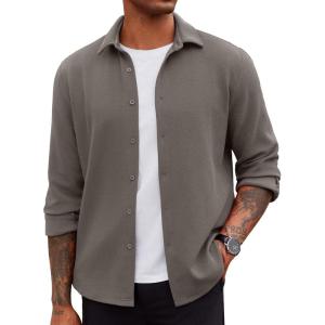 imageCOOFANDY Mens Overshirt Shacket Jacket Mens Textured Button Down Long Sleeve Shirts Fashion JacketDark Grey